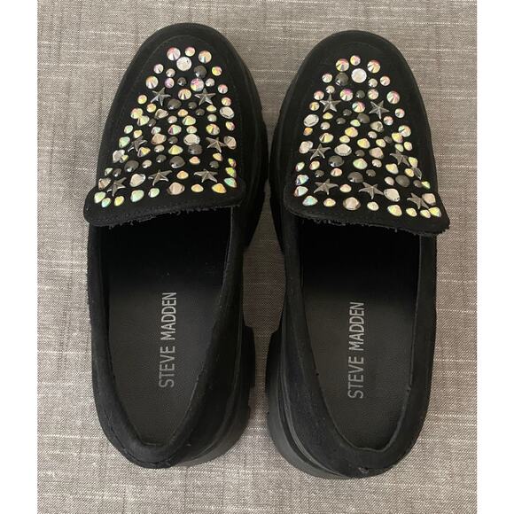 Steve Madden JLoosy Girls Size 1 Black Stars Studded Loafers - Picture 9 of 12